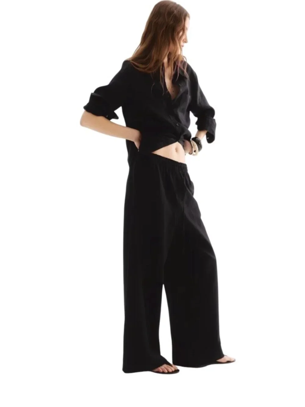 H&M Drawstring Linen Pants Black Size XL Beach Coastal Minimalist Vacation Cute